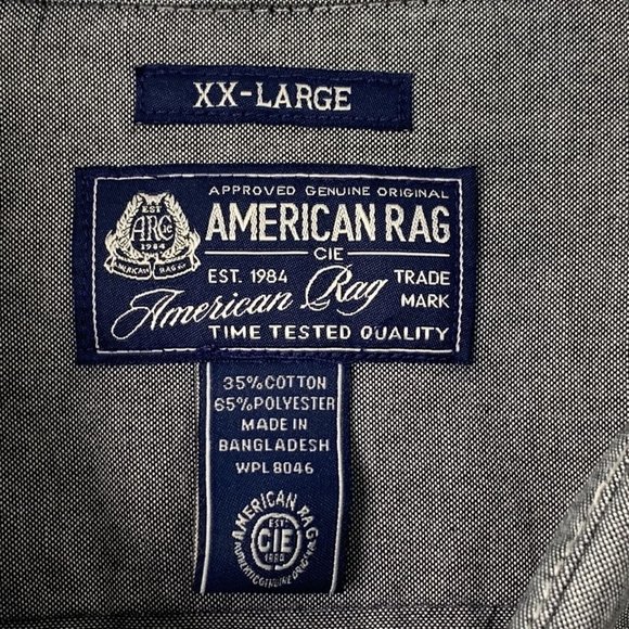American Rag Button Up Shirt Men 2x Gray w/ Border Long Sleeve Button Down - Picture 5 of 11